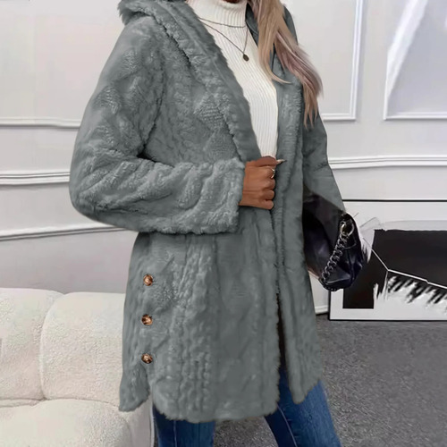 Chaqueta De Punto De Manga Larga Con Capucha De Felpa Para Mujer