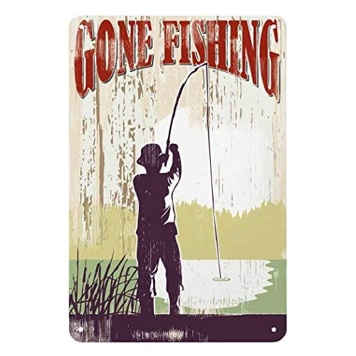 Cartel De  Gone Fishing  (se Fue Pescar), Diseño De Ho...