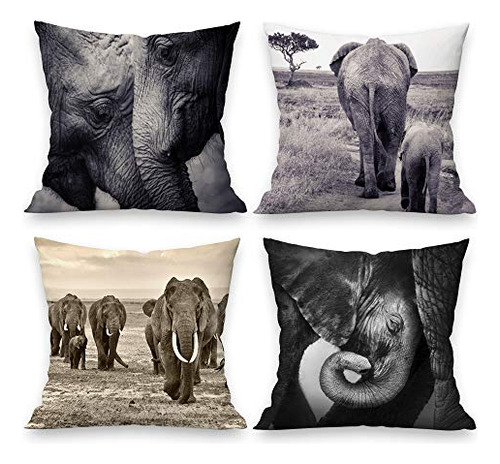 African Animal Elephants Decorative Pillow Covers 20x20...