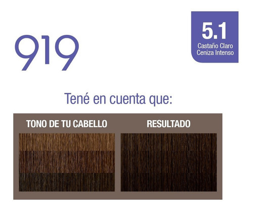 919 Kit Coloración Tintura Permanente Tono 5.1 Castaño claro ceniza intenso