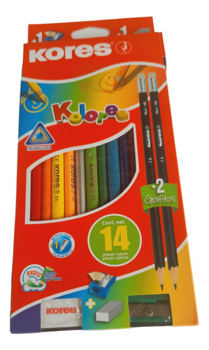 Creyones Kores 14 Unidades + 2 Lapices De Grafito + Borra + 