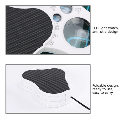 Lupa Portátil Uv Lente De Lupa 30x 60x 90x Led