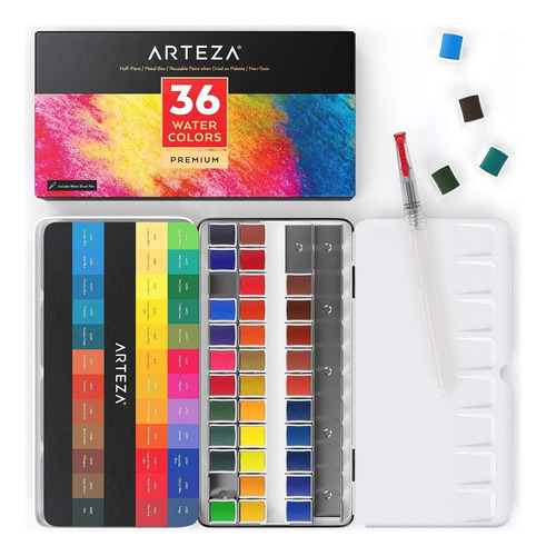 Acuarelas Arteza Profecional 36 Colores + Pincel De Agua