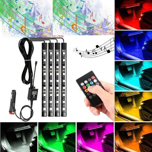 Pack X4 Luces Interior Auto 12v Multicolor Adhesivo Karvas 