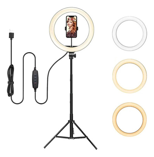 Aro Led Tripode Regulable  Con Soporte Celular Fotos Selfies