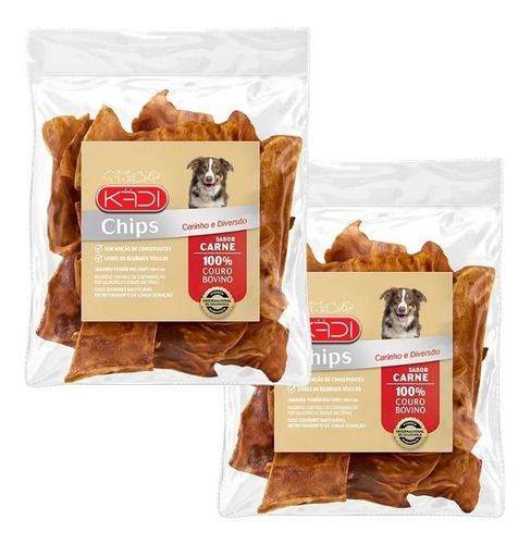 2 Petisco Cães Osso Chips Carne 220g Couro Bovino