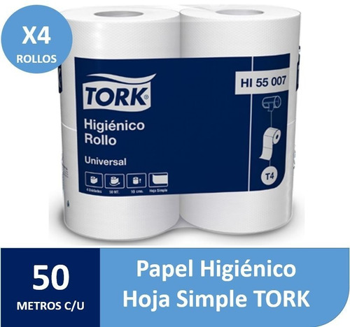 Papel Higiénico Tork 50 M. Simple Hoja Universal X 4 Rollos