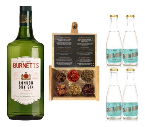 Gin Burnetts + Tónica Santa Quina 200ml + Caja Botánicos X6