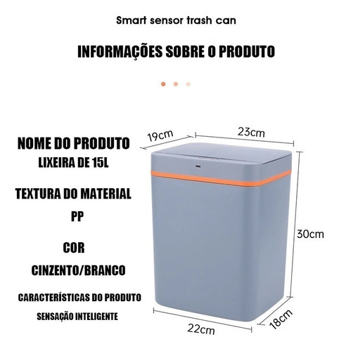 Lixeira Automática Inteligente Com Sensor Recarregável 12 L Cores Sortidas