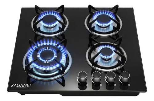 Estufa De Mesa/parrilla A Gas 4 Quemadores, Cristal Templado Color Negro