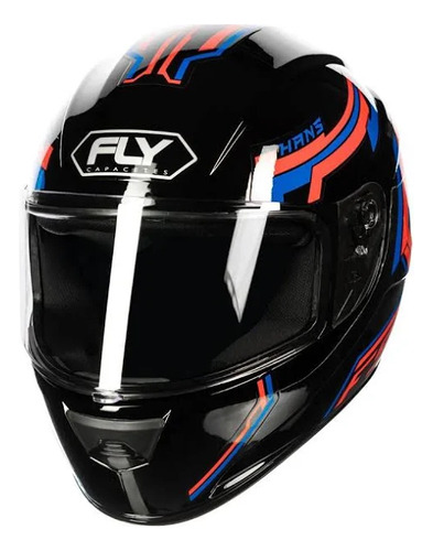 Capacete Fly F-9 Hg Hans Preto Brilhante Com Vermelho Moto