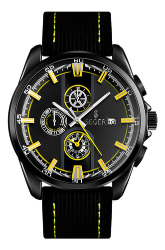 Reloj Hombre Seger 9181 Original Eeuu Sport Casual Elegante Color de la malla Negro/Amarillo