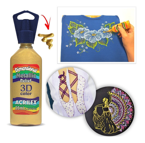 Tinta Dimensional Relevo 3d 35ml Metálico - Acrilex Cor 532 Ouro