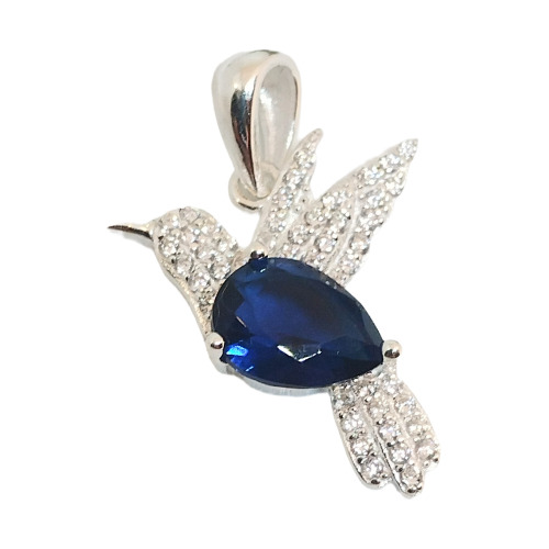 Dije Plata 925 Diseño Colibrí Con Piedra Cristal Azul 