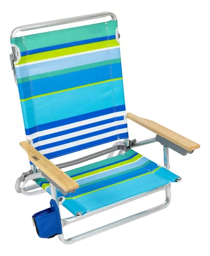 Rio Brands Beach 4-PRio Beach - Silla de playa plegable con suspensión de 4  posiciones, con cordones, rayas azul/verde y Rio Beach Big Boy plegable de