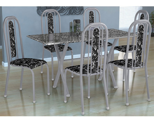 Conjunto Sala De Jantar Mesa Fabone Com 6 Cadeiras Athenas