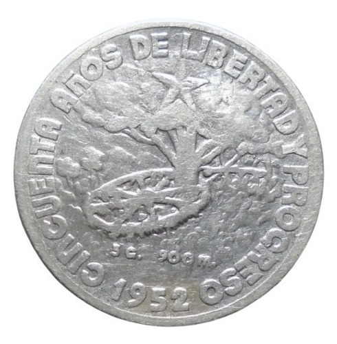 Cuba 20 Centavos 1952 Plata Ley 0.900 Conm. 50 Aniv. Cuba (Usado)