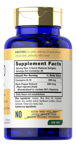 Suplemento Carlyle Coq10 200 Mg Cápsulas Gelatinosas Com Pim