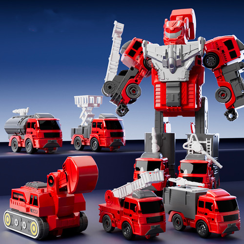 Robot Transformable Muñeco Figura Accion Camion Juguete Niño Color Rojo Personaje Camion Bomberos