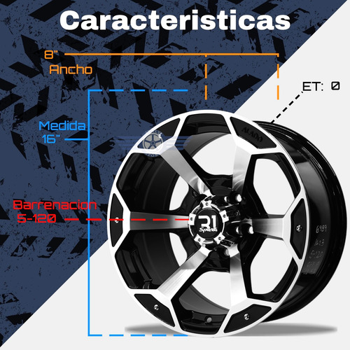 4 Rines 16 Off Road 5-120 Amarok S10 Chevelle Blazer Black Machine