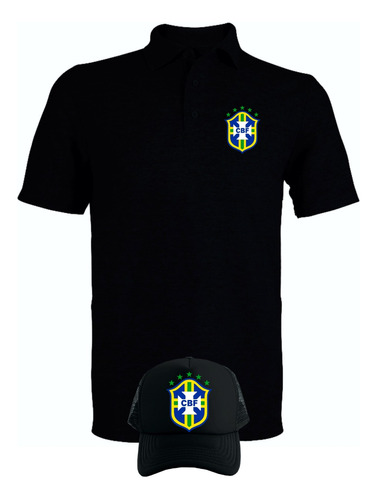 Camiseta Tipo Polo Brasil Obsequio Gorra Serie Black