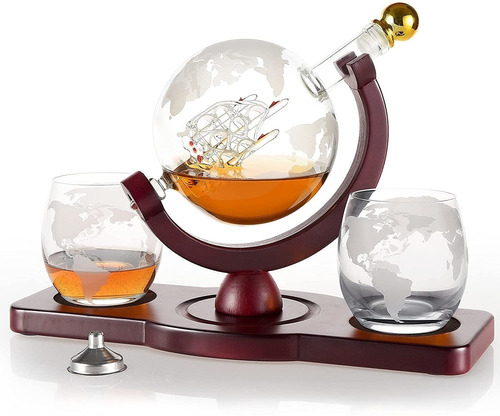 Juego Decantador De Whisky Evofly, Forma De Globo, 2 Vasos