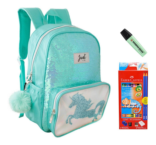 Mochila Infantil Pequena Menina Escolar Unicórnio Kit Faber