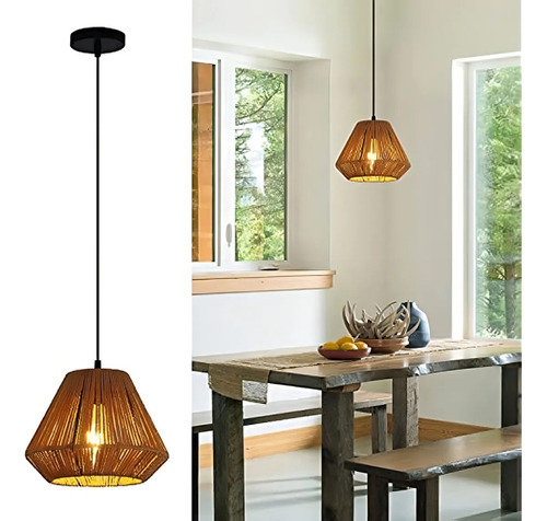 Lampara Colgante 3 Luces Tejida Fibra Sisal E27 Outletlamp