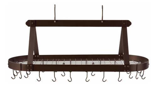 Old Dutch Oval Hanging Pot Rack With Grid 24 Hooks Oiled