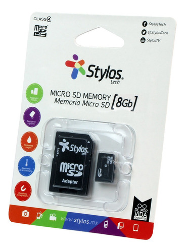 Stylos Memoria Microsd Clase 4 Con Adaptador 8gb Tablet Cel