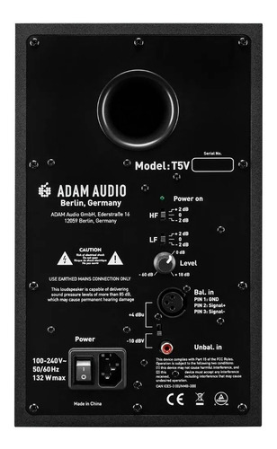 Imagen 2 de 5 de Monitor Adam Audio T5v Activo 50 Watts 5 Pulgadas