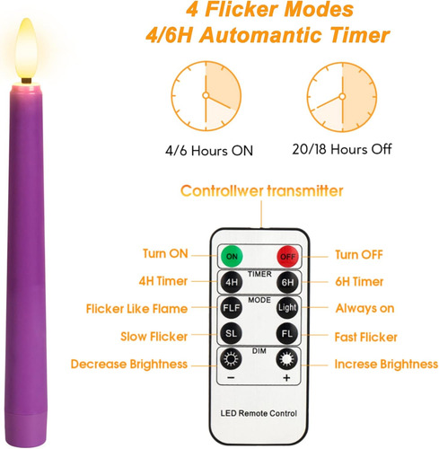 Velas De Adviento Sin Llama, Color Morado Y Rosa, 8 Pulgadas