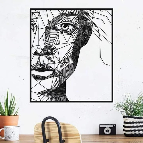 Cuadro Calado Diseño Mujer Cara Geometrica 90x80cm Mdf 6mm