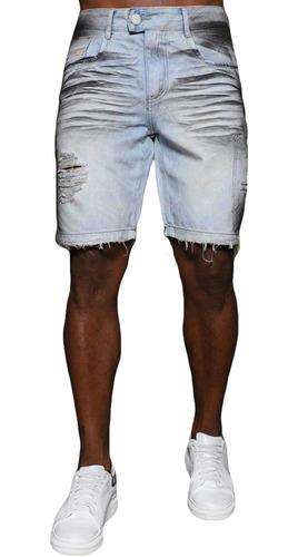 Bermuda Jeans Destroyed Manchada Skinny Bolso Exclusividade