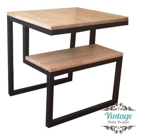 Imagen 3 de 6 de Mesa Auxiliar Metálica Con Madera, Estilo Industrial