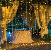 Comprar Cortina Lluvia Led 200 Luces Calida Blanca 2 X 2m Decoración Luces Amarillo