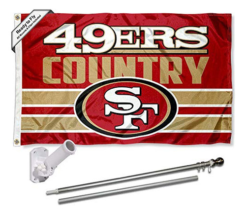 San Francisco 49ers Country Flag Pole And Bracket Mount...