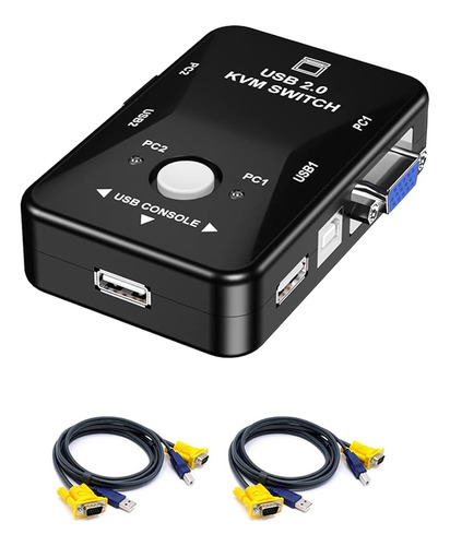 2 Puertos De Caja + Cables De Vga Usb Kvm Switch Para Compar