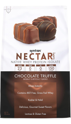 Suplemento de proteína Syntrax Nectar, trufa de chocolate em pó em um frasco de 907 ml