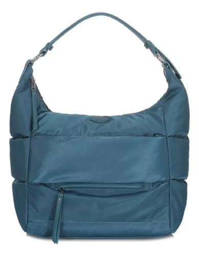 Cartera Tote Bolso Las Oreiro Anti Robo Acolchada Reforzado Acabado De Los Herrajes Níquel Color Azul Correa De Hombro Al Tono Diseño De La Tela Lisa