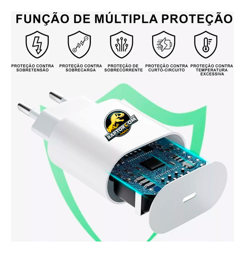 Raptorcom Carregador Para iPhone Turbo 20w 7 8 Plus X Xr 11 12 13 14 Pro Max