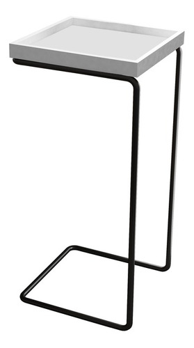 Mesa De Apoio Sofá Anny Base Metal Preto Tampo Branco