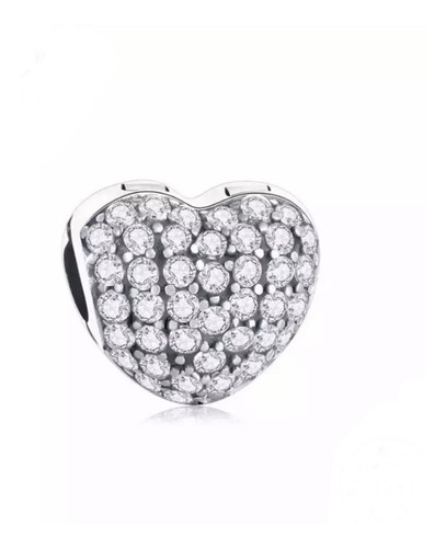 Charm Modelo Clip Corazón Brillos Plata 925 + Regalos