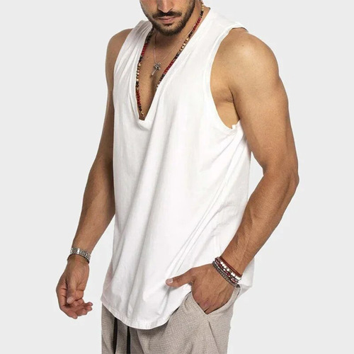 Camisa Casual Tanks Para Hombre Con Cuello En V, Camisetas P