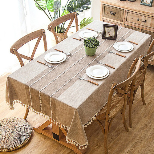 / Mantel Decorativo De Tela A Cuadros De Lino Con Borla