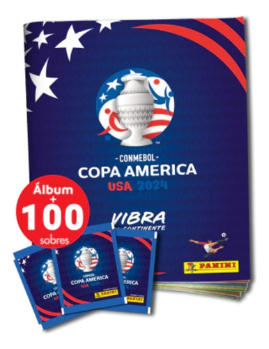 Álbum Copa América USA 2024 Panini capa dura + 100 pacotes de figurinhas