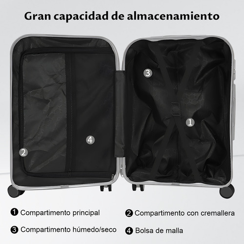 Gvfyy Maleta Mano Viaje 20in 10kg Rigida 4 Ruedas360° Gris Color Espacio Extra Grande Con Portavasos Y Orificio De Carga Portátil