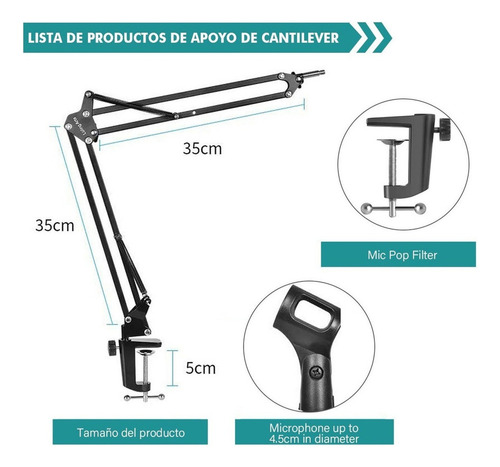 ^ Estudio De Micrófono Soporte Brazo Para Grabación