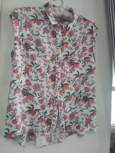 Camisa Mujer Flores Rojas Sin Mangas