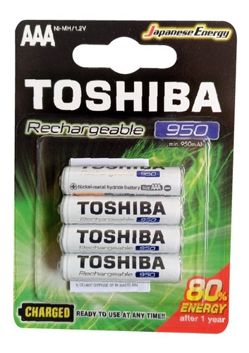 Pila Bateria Recargable Aaa Toshiba 950 Mah Blister 4 Und